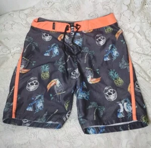Hurley Board shorts Boys Size 25 Gray Orange Skull Pineapple Swimming Trunks - Picture 1 of 8