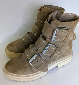 STEVEN by STEVE MADDEN  Adaine Lug Boot Camel Faux Suede 3 Studded Straps 7 M - Picture 1 of 13