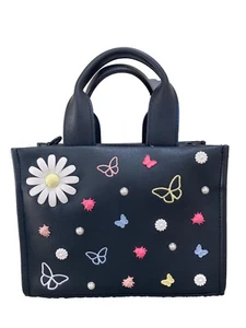 Betsey Johnson XO Nora 3D Daisy Butterfly Lady Bug Charms Stud Black Small Tote - Picture 1 of 7