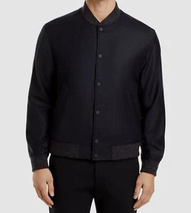 Theory Men's Black Wool Flannel Slim-Fit Snap Front Varsity Jacket Size M - Picture 1 of 5
