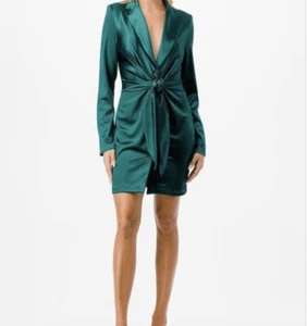 Stylive Blazer Shirt Dress Size Small Green Short Mini Tie Front - Bild 1 von 3