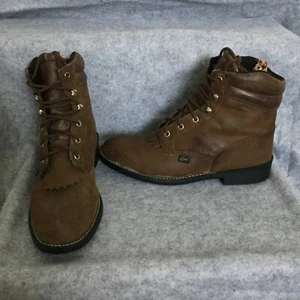Justin Lace-up Leather Cowboy Boots, Women's 6.5 (Brown) - Picture 1 of 8