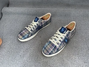 Polo Ralph Lauren Giles Sneakers Shoes Mens 11.5D Blue Plaid Madras Lace Up - Picture 1 of 12