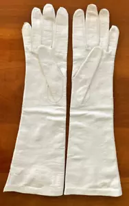 Vintage 1950's ABRAHAM & STRAUS White Kid Leather Silk Lined Opera Gloves Sz 7 - Picture 1 of 8