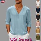 Men Solid V Neck Long Sleeve Pullover T-shirts Workwear Casual Blouses Tops Tees