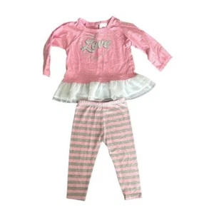 Kleinkind Mädchen 2-teiliges Set junge Herzen Top Leggings Herzen rosa & grau Outfit - Bild 1 von 7