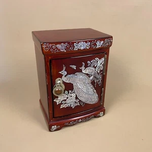 Vintage Korean Jewellery Box Small Trinket Cabinet Oriental Mother Of Pearl Bird - Picture 1 of 14