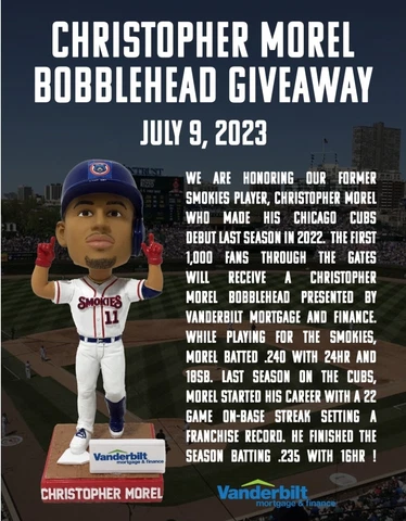 Christopher Morel Chicago Cubs Rookie Bobblehead SGA BNIB Tennessee Smokies Cover