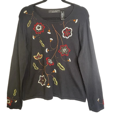 Crazy Horse Sweater Size XL  Floral Embroidered Pullover Boho Christmas Stretch - Image 1 of 4