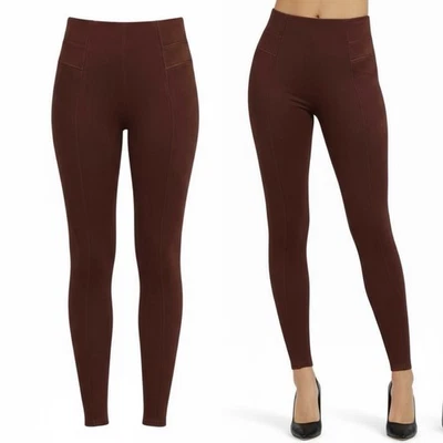 Spanx Faux Suede Leggings Size Medium Burgundy Brushed Microfiber Sueded 20322 - Image 1 of 4