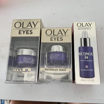 3 Items: Olay Eyes Retinol 24 & 24 Max Eye Creams & Retinol 24 Night Serum NEW - Image 1 of 4