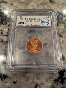 1998 Lincoln Cent "Sin City Hoard" - Broadstruck Error - ICG Graded BU - Signed - Picture 1 of 2