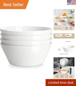 Large Salad Soup Bowl Set 4pcs 60oz Porcelain White Ramen Pasta Soup Bowl - Picture 1 of 9