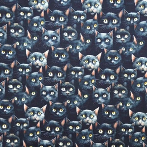 French Terry mit schwarzen Katzen Miezen Cats  50 x 150 cm ♕ Nähen - Bild 1 von 8