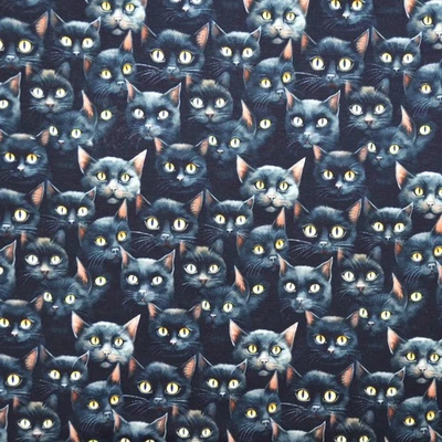 French Terry mit schwarzen Katzen Miezen Cats  50 x 150 cm ♕ Nähen - Bild 1 von 4