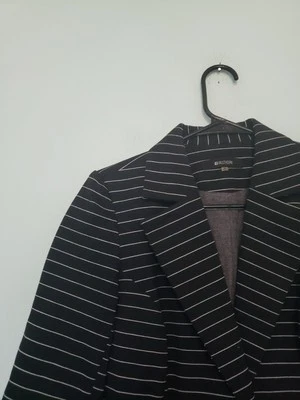 41Hawthorn Juniors S Fitted Blazer Striped Ruched Sleeve Black Career Office - Image 1 of 4