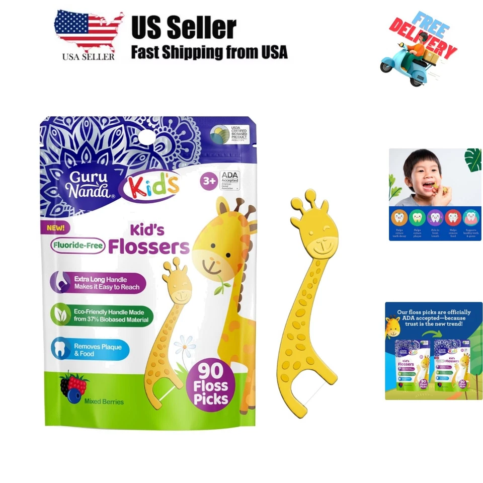 GuruNanda Dental Floss Picks for Kids Extra-Long Giraffe-Shaped Picks ...