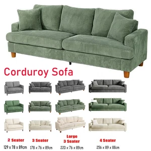 3/4 Seater Corduroy Sofa Jumbo Cord Modern Sofa Couch Seats with 2 Pillows Soft - Picture 1 of 101