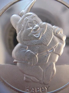 1 OZ .999 SILVER HAPPY SNOW WHITE & 7 DWARFS 50TH ANNIV DISNEY COIN + GOLD - Picture 1 of 9