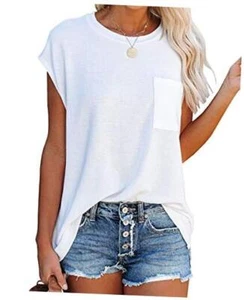 Womens Tank Top Summer Tops Sleeveless T Shirt Crew Neck Casual Medium 0-white - Picture 1 of 6