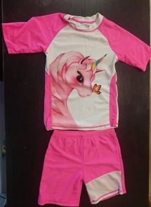 2 Piece Unicorn Short Sleeve And Shorts Girl Swimsuit - Picture 1 of 9