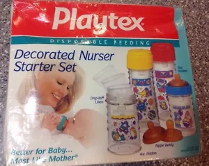 VINTAGE Playtex Drop-Ins ORIG DECORATED NURSER GIFT SET NIPPLES LINERS BOTTLES - Picture 1 of 11
