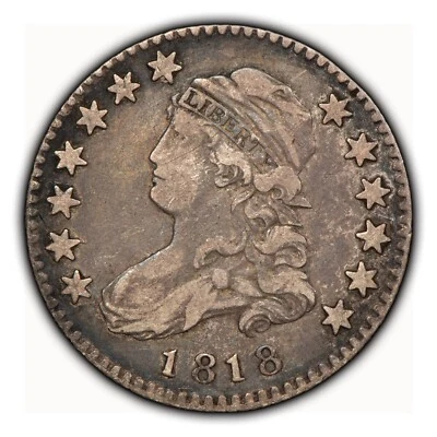 1818 25c Capped Bust Silver Quarter - Die Break Reverse - VF - SKU-B3483 - Image 1 of 4