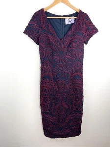 JS Collections SHORT SLEEVE SOUTACHE & MESH COCKTAIL DRESS in navy and purple - Picture 1 of 7
