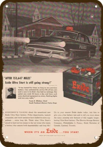 1953 EXIDE Autobatterie Portland Maine Cop Vintage-Look DEKORATIVE REPLIKA METALLSCHILD - Bild 1 von 1