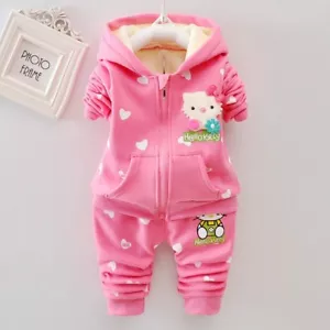 Juegos de Ropa Hello Kitty Bebé Niñas Cálido Terciopelo Grueso Chaqueta con Capucha + Pantalones - Imagen 1 de 8