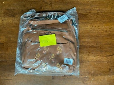 Bolsa tiracolo marca camiseta e jeans nova com etiquetas couro marrom com flores costuradas - Imagem 1 de 4