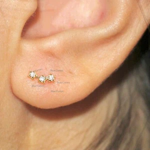 0.06ct Star Diamonds In 18k Yellow Gold Cluster Tiny Studs Earrings Fine Jewelry - Picture 1 of 2