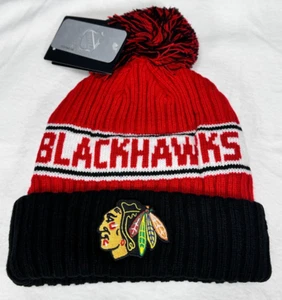 NHL Chicago Blackhawks Fanatics Winter Soft Warm Knit Black Beanie Pom Pom Hat - Picture 1 of 11
