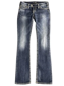 Silver Jeans Tuesday 16 1/2 Bootcut W28/L35 Low Rise Thick Stitch Faded Dark Blu - Picture 1 of 12