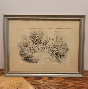 Vintage Lithograph "Martin's Lane , Nantucket Mass. " By James F. Murray Framed - Picture 1 of 9