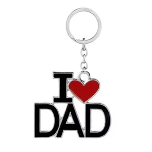I Love Dad Metal Keyring Keychain Bag Charm Fathers Day Silver Red Free Gift Bag - Picture 1 of 3