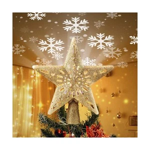 Christmas Star Tree Topper with Built-in Led Snowflake Projector Lights Hollo... - Picture 1 of 7
