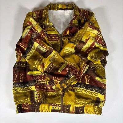 Chaqueta cortavientos vintage años 90 Kaktus para mujer M verde marrón estampado Art Deco Foto 1 de 4