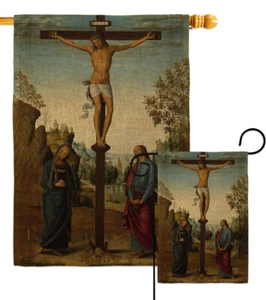 The Crucifixion with Virgin Burlap Garden Flag Religious Faith Yard Banner - Picture 1 of 19