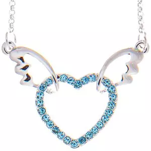 Collar Corazón Alado Chapado en Rodio Matashi con Cadena de 16" y Cristales Azules - Imagen 1 de 7