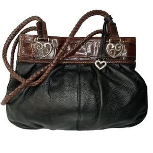 Brighton Schultertasche schwarz Leder Handtasche Krokodildruck Herzanhänger Trapez - Bild 1 von 24