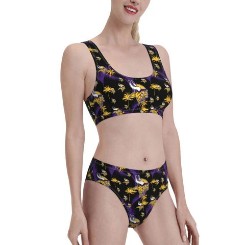 2pcs Minnesota Vikings Women's Elastic Swimsuit Shorts+vest with Chest Pad Cover