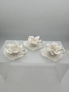 3 Vintage Miniature Rose Leaf Candle Holder Adalt Japan Verithin Lenwile China - Picture 1 of 5