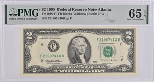 PMG Gem Unc 65 EPQ $2 1995 Atlanta, GA US Federal Reserve Note Fr#1936-F - Picture 1 of 3
