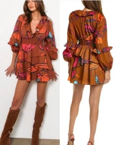 Hutch Anthropologie Breonna Cooper Leaves Smocked Waist Mini Dress Size L~NWT - Picture 1 of 8