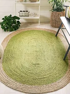 Rug Oval Green Jute Braided Handmade Faramhouse Design Area Rug Living Room - Picture 1 of 4