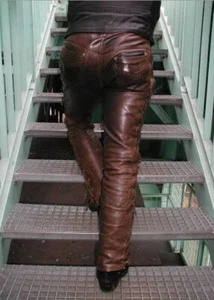 Men's Real Leather Bikers Laces Up Pants Vintage Leather Laces Up Bikers Pants - Picture 1 of 2