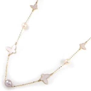 Edler Schmuck langes Collier Schmetterling Muschel Perle Diamant 750 Gelbgold - Bild 1 von 10