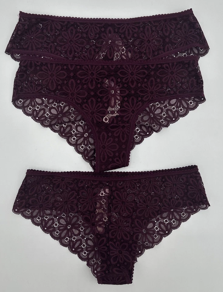 Lote de Calcinhas de Renda Victoria’s Secret Vinho Borgonha Atrevida Floral Tamanho Pequeno NOVO - Imagem 1 de 1