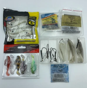 Lotto esche e attrezzi PESCA esche da nuoto ganci teste jig spacco affondatori misti - Foto 1 di 7